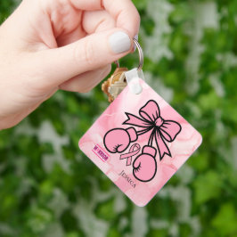 Moderne Roze Marmered Borstkanker Warrior Naam Sleutelhanger