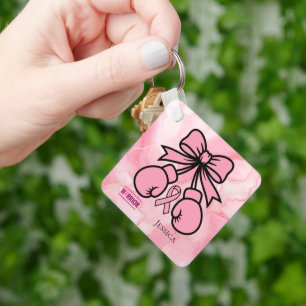 Moderne Roze Marmered Borstkanker Warrior Naam Sleutelhanger