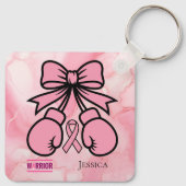 Moderne Roze Marmered Borstkanker Warrior Naam Sleutelhanger (Achterkant)