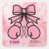Moderne Roze Marmered Borstkanker Warrior Naam Vierkante Sticker (Voorkant)