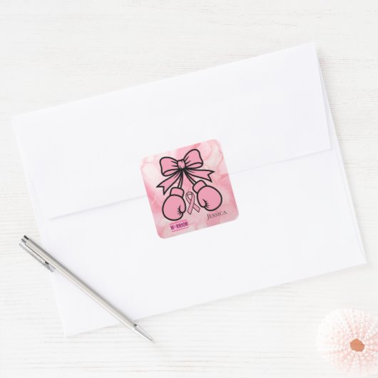 Moderne Roze Marmered Borstkanker Warrior Naam Vierkante Sticker (Envelop)