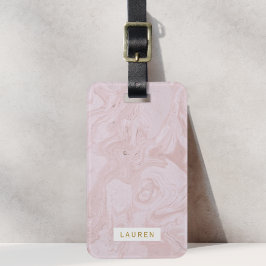 Moderne Roze Marmeren Gepersonaliseerde Bagage Tag Bagagelabel