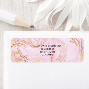 Moderne Roze Marmeren Gouden Glitter Etiket
