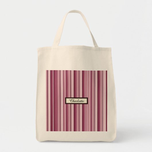 Moderne Roze Mauve Gestreepte Gepersonaliseerde Kr Tote Bag (Voorkant)
