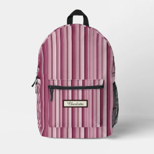 Moderne Roze Mauve Gestreepte Gepersonaliseerde Ru Bedrukte Rugzak
