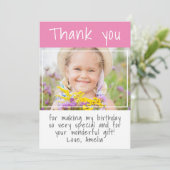 Moderne Roze Meisje Aangepaste Foto Verjaardag Bedankkaart (Staand voorkant)