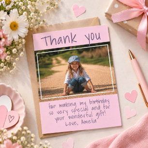 Moderne Roze Meisje Foto Verjaardag Bedankt Briefkaart