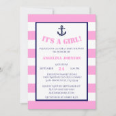 Moderne Roze Meisje Nautische Baby Douche Uitnodig Kaart (Voorkant)