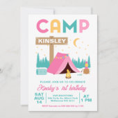 Moderne Roze Meisjes Camping thema Verjaardag Kaart (Voorkant)