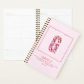 Moderne Roze Meisjesachtige Bloemige Monogram Lett Planner (Display)