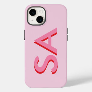 Moderne roze meisjesachtige initiële minimale mono iPhone 14 hoesje