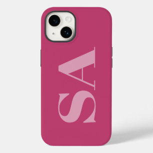 Moderne roze meisjesachtige initiële minimale mono iPhone 14 hoesje