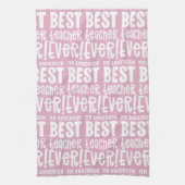 Moderne roze meisjescadeau voor beste lerarentypog theedoek (Verticaal)