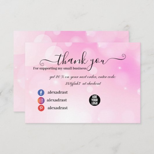 Moderne roze meisjesgradiënt Dank u wel kaart (Voorkant / Achterkant)