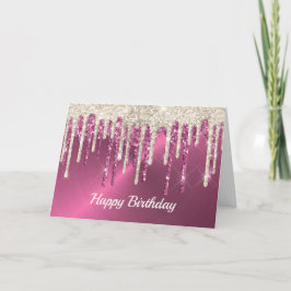 Moderne Roze Metalen Beige Glitter Druppelt Verjaa Kaart