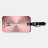 Moderne roze metalen bliknaam & monogram bagagelabel (Voorkant horizontaal)