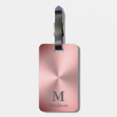 Moderne roze metalen bliknaam & monogram bagagelabel (Achterkant verticaal)