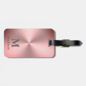 Moderne roze metalen bliknaam & monogram bagagelabel (Achterkant horizontaal)