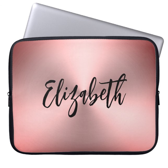 Moderne roze metalen bliksemnaam laptop sleeve (Voorkant)