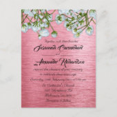 Moderne roze metalen en witte rozen bruiloft briefkaart (Voorkant)