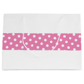 Moderne roze middenstreep met stippen op wit groot cadeauzakje (Voorkant)