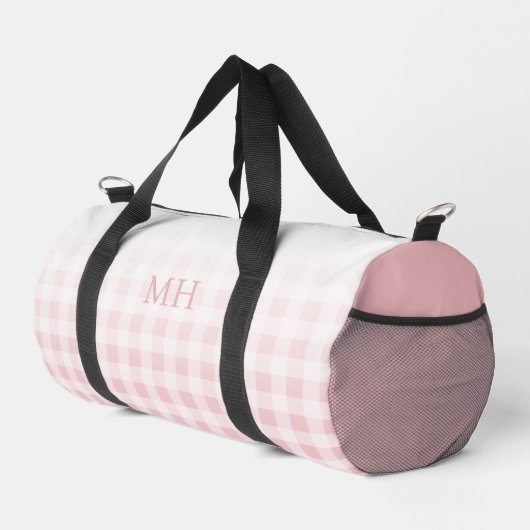 Moderne Roze Minimaal Gingham Patroon Monogram Plunjezak (Rechterhoek)