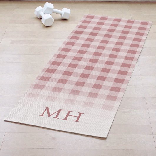 Moderne Roze Minimaal Gingham Patroon Monogram Yogamat