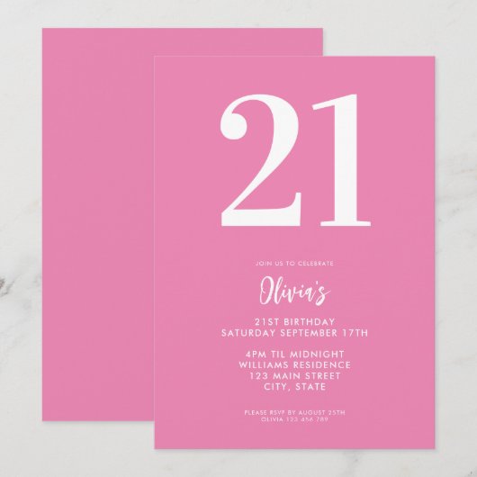 Moderne roze minimale 21ste verjaardag kaart (Voorkant / Achterkant)