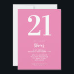 Moderne roze minimale 21ste verjaardag kaart<br><div class="desc">Een eenvoudige moderne 21e verjaardagsuitnodiging met elegante typografie en minimalistisch design in roze en witte kleur.</div>