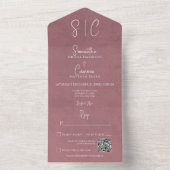 Moderne roze minimale monogram QR-code All In One Uitnodiging (Binnen)