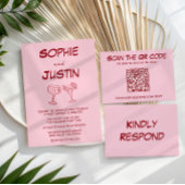 Moderne Roze Minimalistische Cocktail Bruiloft Kaart