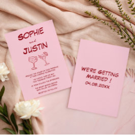 Moderne Roze Minimalistische Cocktail Bruiloft Kaart