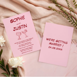 Moderne Roze Minimalistische Cocktail Bruiloft Kaart