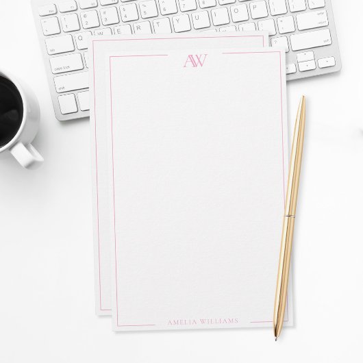 Moderne Roze Minimalistische Elegante Monogram Briefpapier