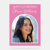 Moderne Roze Minimalistische Foto 21ste Verjaardag Acryl Bord (Voorkant)