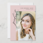 Moderne roze minimalistische foto afstudeerfeest kaart (Voorkant)