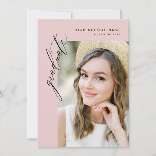 Moderne roze minimalistische foto afstudeerfeest kaart (Voorkant)