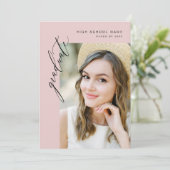 Moderne roze minimalistische foto afstudeerfeest kaart (Staand voorkant)