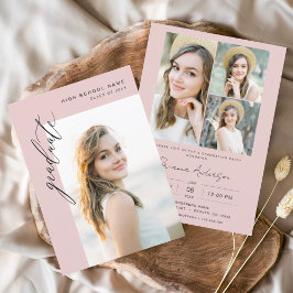 Moderne roze minimalistische foto afstudeerfeest kaart