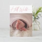 Moderne roze minimalistische foto geboorte Baby Aankondiging (Staand voorkant)