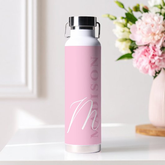 Moderne Roze Minimalistische Initiaal Monogram Waterfles