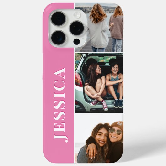 Moderne roze minimalistische monogram fotocollage Case-Mate iPhone case (Achterkant)