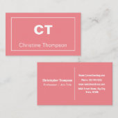 Moderne roze minimalistische naam en Initialen Visitekaartje (Voorkant / Achterkant)