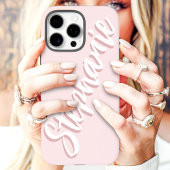 Moderne Roze Minimalistische Script Naam Case-Mate iPhone Case