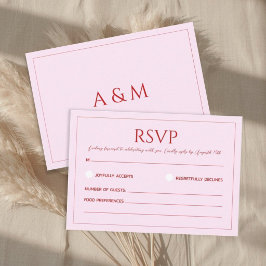 Moderne roze minimalistische trouwdag RSVP kaartje