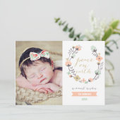 Moderne roze Mint Holiday Floral Aangepaste Fotoka Feestdagenkaart (Staand voorkant)