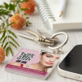 Moderne Roze Mode Sieraden Business Logo QR Code Sleutelhanger (Voorkant Rechts)