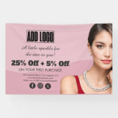 Moderne Roze Mode Sieraden Business Logo Spandoek (Horizontaal)