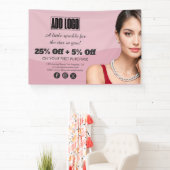 Moderne Roze Mode Sieraden Business Logo Spandoek (Insitu)