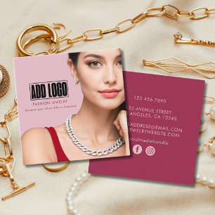 Moderne Roze Mode Sieraden Business Logo Vierkante Visitekaartje